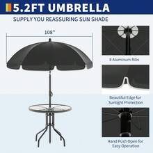 Kselythan Conjunto de comedor de exterior con sombrilla, mesa de patio y 4 sillas plegables con sombrilla, conjunto de muebles de jardín y patio con sombrillas, mesa de comedor con tablero de vidrio templado. - Negro - Ver 3
