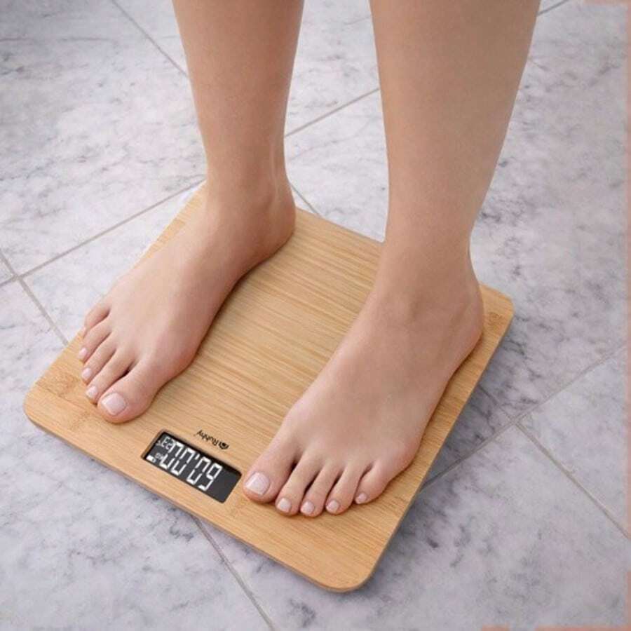 竹製浴室體重計,最大承重 180 KG,木質實用耐用,易讀,自動關機,防滑腳墊 - 駝色 - 查看 1