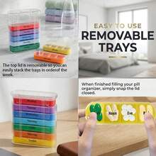 2/1pc 28-Compartment 7-Day Portable Pill Box, Stackable Daily Pill Organizer - (4 Times Per Day) Weekly Medication Reminder - Premium Weekly Morning/Evening Pill Box For Morning, Noon, Evening And Bedtime Medication, With 7 Separate Stackable Compartments, Daily Medication Organizer, Also Suitable For Storing Vitamins, Travel Essentials, Mother's Day, Pill Box, Gift For Seniors - Multicolor - View 4