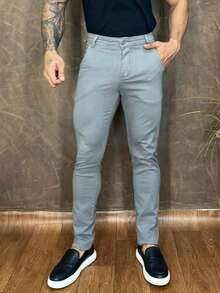Urban Zone Jeans Men's Casual Slim Fit Twill Pants With Elastane - 灰色 - 查看 4