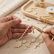 30pcs/15set Golden,Silvery Enamel Crucifix Cross Charms And Virgin Mary Rhinestone Connector Charms For Rosary Jewelry Making - White Oil-dripping - View 8