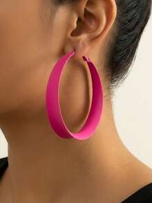 1 Pair Fashionable Exaggerated Classic Geometric Rose Red Women's Hoop Earrings, Suitable For Casual And Daily Wear - Hot Pink - View 1