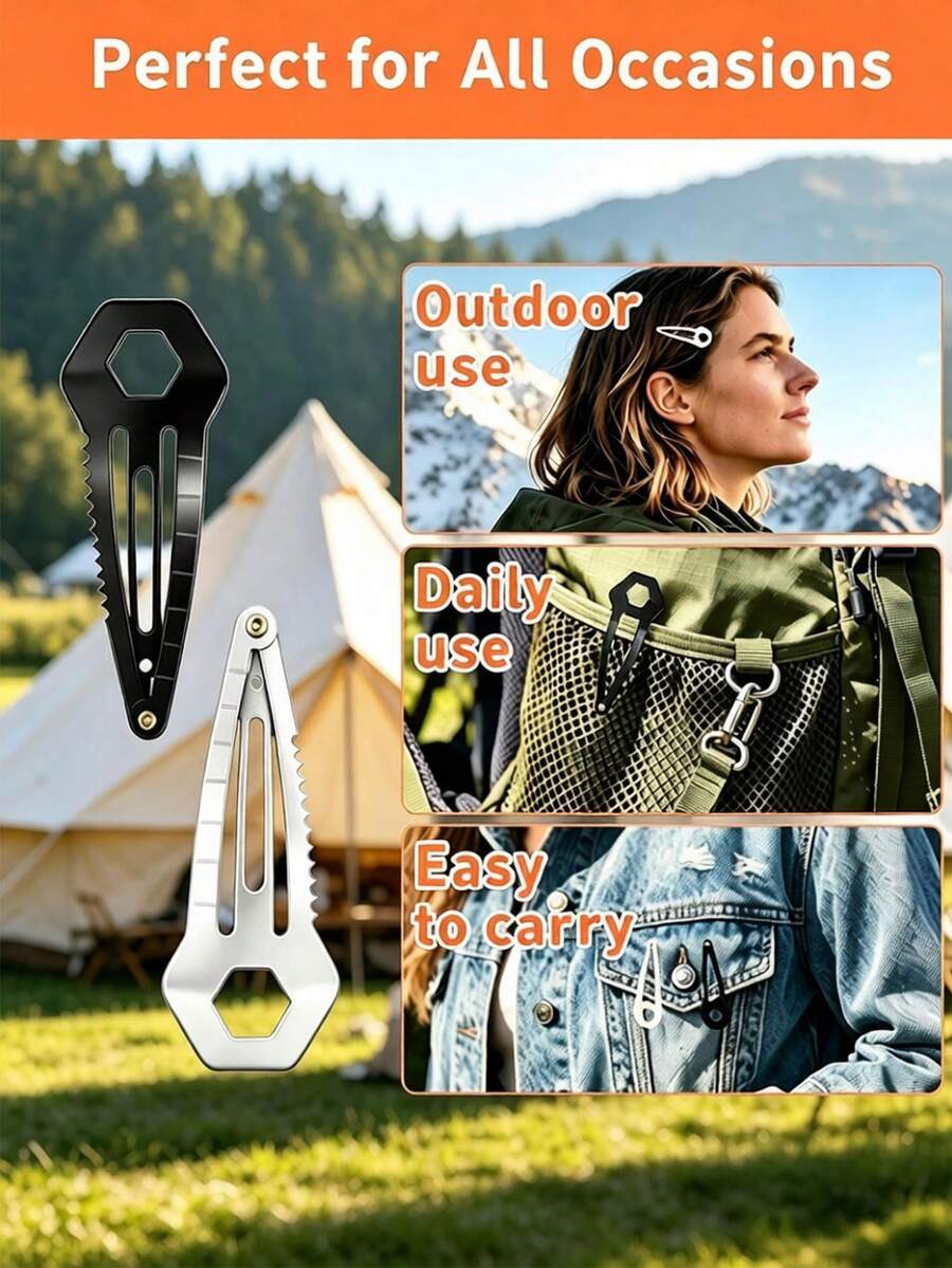 Jepit Rambut Multifungsi Tahan Lama untuk Luar Ruangan, Desain Baru, Penggaris, Pemotong, dan Obeng Terintegrasi, Alat EDC (Everyday Carry) untuk Bertahan Hidup dari Baja Tahan Karat, Alat Saku Portabel untuk Perjalanan, Gantungan Kunci, Hadiah Liburan yang Sempurna - MultiWarna - View 1