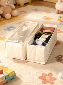1pc White Foldable Sock Storage Box, Fabric Cabinet Organizer With Dust Cover, Baby Essentials, Newborn Necessities, Storage Organizer Box - Multicolor - View 4