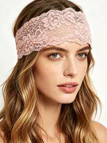 3pcs Women's European & American Style Solid Color Embroidered Lace Elegant Fashion Breathable Comfortable Lightweight Decorative Headbands, Suitable For Daily Commute, Outfit Matching, Shopping, Travel, Photography, Exquisite Gift For Best Friends - Rice Flour Brown Three-piece Set - View 2