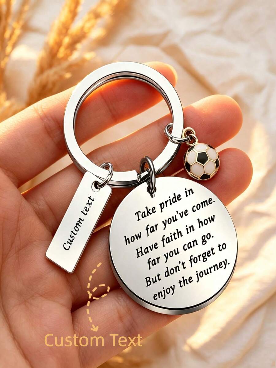 Personalized Football Keychain, Customized Engraved Name Text Football Keychain, Stainless Steel Jewelry, Exclusive Sports Event Gift For Boyfriend, Backpack Car Pendant, Sports Enthusiast Gift, Anniversary Gift, School Season Gift - Black - View 1