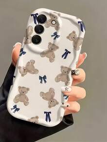 1 buah Casing Ponsel Motif Beruang & Pita Minimalis Lembut Gaya Gelombang Besar Krem, Tekstur Gelombang Putih Susu, Cakupan Lensa Penuh, Casing Lembut, Kompatibel dengan Ponsel Seri 1 - Putih - View 1