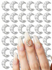 10pcs Japanese Ins Style Alloy Rhinestone Crescent Moon Nail Gems, Sparkling Full Rhinestone Nail Art Decor, Rhinestone Nail Accessories, Y2K Multi-Function DIY Decoration Accessories, Fake Nail Art Decorations, Summer Nail Art Supplies - Multicolor - View 14