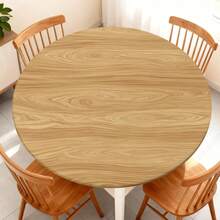 Light Wood Grain Round Elastic Tablecloth, Full Coverage Round Table Cover, Japanese Style Waterproof Oil-Resistant Dining Table Protector, Suitable For Kitchen, Party, Picnic Round Table Decoration, Multiple Sizes Available - Multicolor - View 6