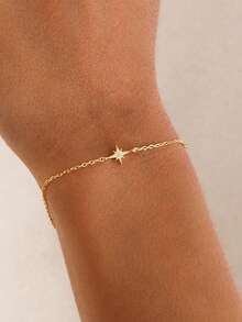 1pc S925 Sterling Silver Minimalist Elegant Design Micro-Inlaid Zirconia Eight-Pointed Star Bracelet, Women's European And American Style Niche Fashion Versatile Ins Style Artistic Cool High-End Adjustable Hand Jewelry, Exquisite Gift - Eight-pointed Star - View 5