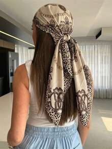 1pc Women's Bohemian Vintage Leopard Print Headscarf, Suitable For Daily Wear, Beach Vacation, Graduation Ceremony And Other Occasions - Multicolor - View 1