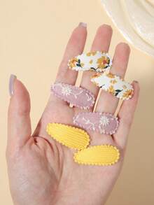 10pcs Striped Solid Color Embroidered Floral Fabric Water Drop Hair Clips, Cute Princess Style Head Accessories For Daily Wear And Photos - Mixed color - View 7