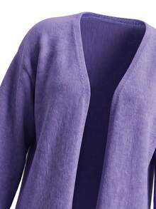 Women's Loose Knit Cardigan Sweater Jacket, Solid Color Versatile Long Sleeve Top, Slouchy, Spring/Autumn Fall - Purple - View 8