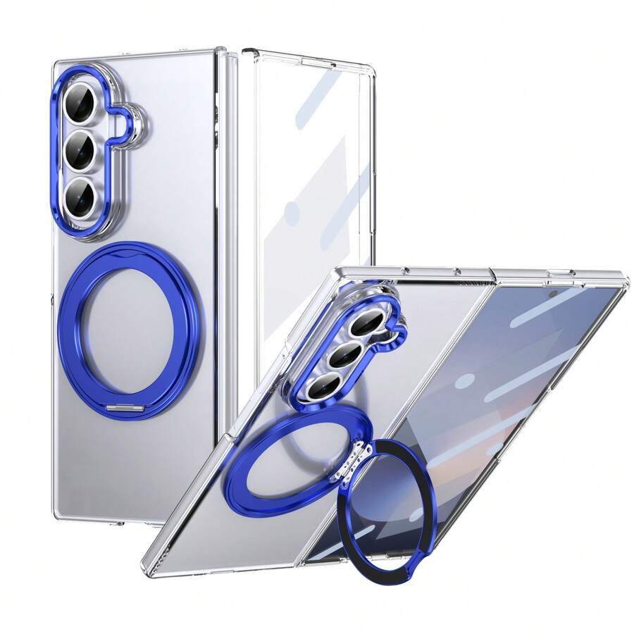 VIETAO 360° Rotating Invisible Stand Transparent Material Phone Case, Compatible With Samsung Galaxy Z Fold 8 Ultra 7 6 5 4 Fold7, With Tempered Glass Screen Protector - Blue - View 1