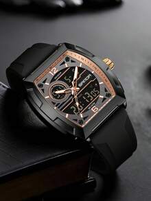 SANDA. SANDA Men's Barrel-Shaped Large Dial Waterproof Electronic Watch, Multi-Function Countdown Digital Wristwatch For Teenagers - one-size - View 3