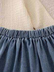 Autumn/Winter Baby Girl Cute Red Turn-Up Collar Cherry Embroidery Long Sleeve Top & Pleated Denim Skirt Set - Apricot - View 9