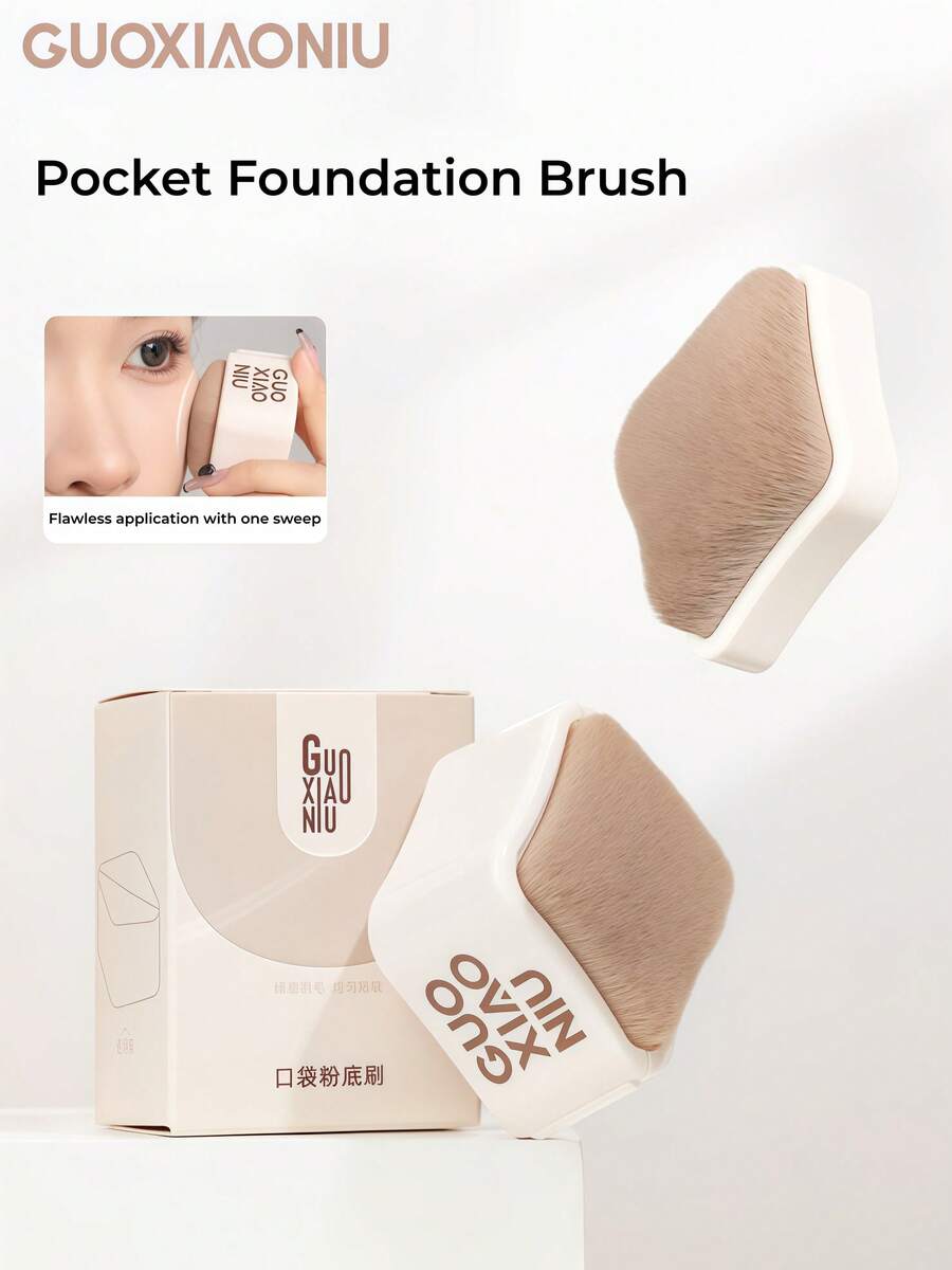 GUOXIAONIU Portable Retractable Pocket Foundation Brush Push-Button Design Soft Curved Dense Bristles Flawless Base Makeup Cosmetic Brush