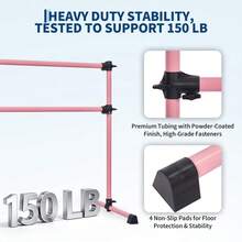 BouPower Adjustable Ballet Barre 48 Inch, Freestanding Heavy Duty Ballet Barre, Non-Slip Ballet Barre For Home Practice, Portable Dance Bar For Kids Adults  Ballet Practice, Pilates & Stretching - Pink - View 3