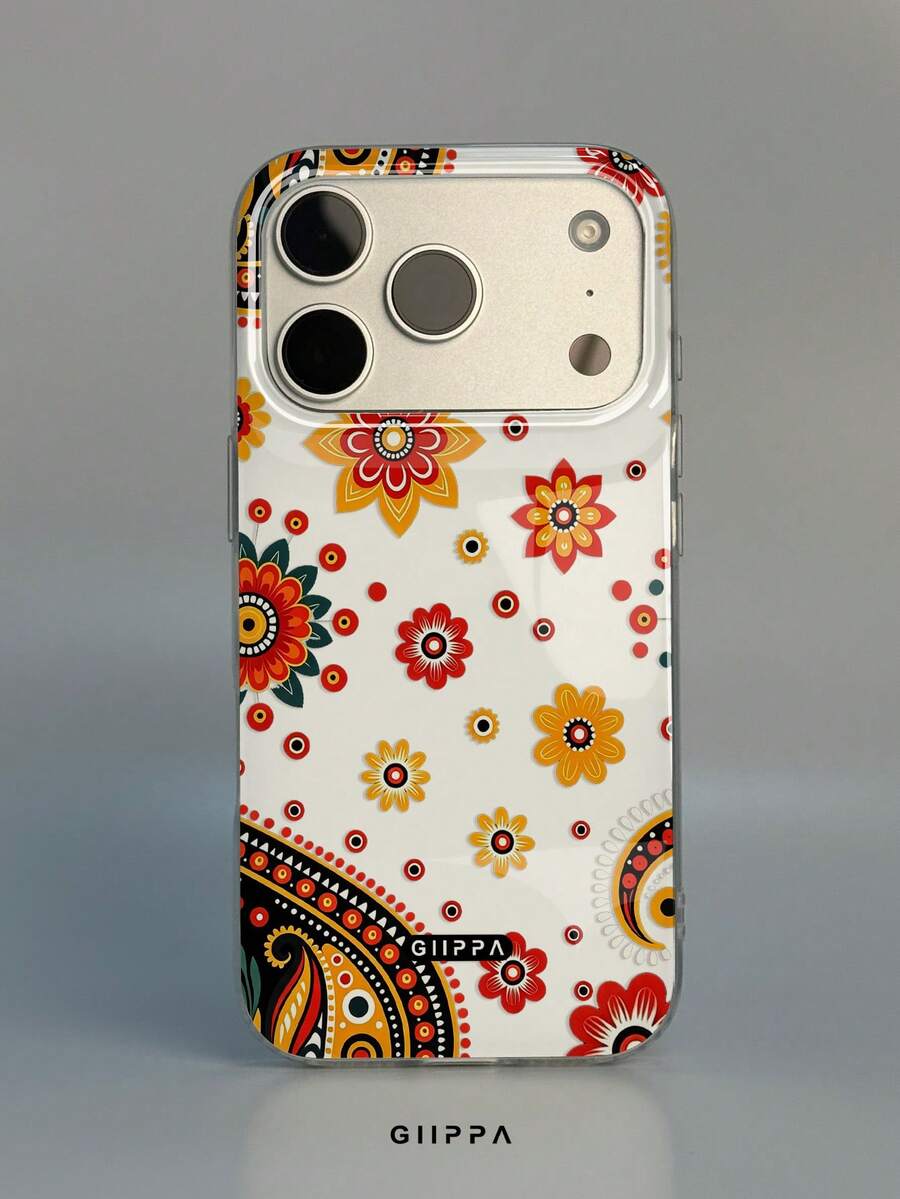 GIIPPA 1pc Red & Orange Paisley Vintage Floral Pattern Design Phone Case, Compatible With Phone 17 Pro Max, 16 Pro Max, 15 Pro Max, 14 Pro Max, Korean-Style High-End Fashion Fun Phone Case, Compatible With 11/12/13/14/15/16 Pro Max Plus, Elegant Design Suitable For Men And Women, Perfect Gift For Girlfriend On Christmas, Valentine's Day, Easter, Wedding Season And Birthday! - Multicolor - View 1