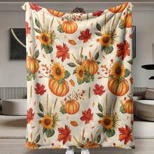 Autumn Harvest Throw Blanket, Watercolor Pumpkin Sunflower Maple Leaf Wheat Berry Pattern Flannel Blanket, Ultra Soft Lightweight Decorative Plush Blanket, Suitable For Sofa, Armchair And Bed, Thanksgiving And Year-Round Use, Create Cozy Home Atmosphere - Multicolor - View 10