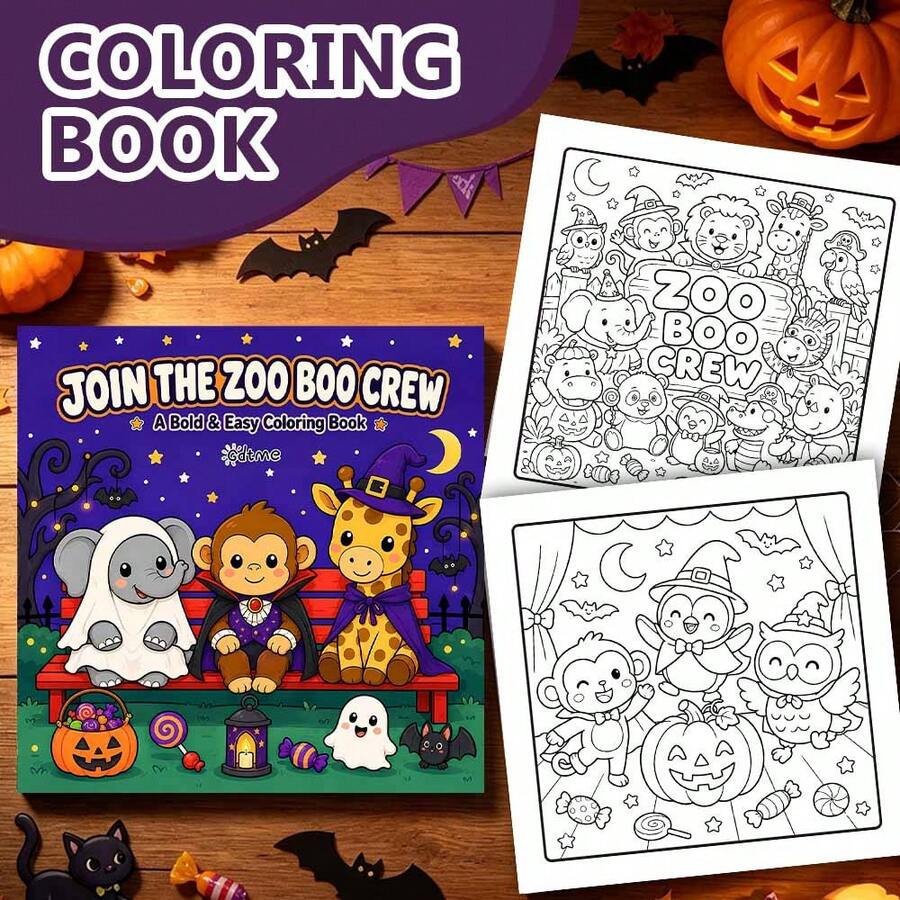 GDTME 2027 New Halloween Pattern Coloring Book, 1 Book 24 Pages 20cm*20cm, Glossy Cover 120g Thick Paper, Skeleton Pumpkin Ghost Halloween Pattern Line Art, Stress Relief Leisure Book, Perfect Halloween Gift For Adult Holiday Art Lovers