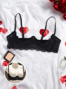Women's Sexy Lace 1/3 Demi Cup Bra, Adjustable Straps, Comfortable Lingerie, Suggest Buying One Size Up - Black - View 3