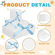 16pcs White Gift Boxes With Blue Ribbon, 7.8x10.6x3.5 Inch Foldable Bridal Party Favor Boxes, Suitable For Bridesmaid Invitation, Wedding, Birthday Gift, Baby Shower, Party, Valentine's Day Gift, Packaging, Birthday, DIY, Cosmetic Storage, Graduation Gift, Back To School Gift Packaging, Wedding Party Decoration - White and Blue Strap - View 6