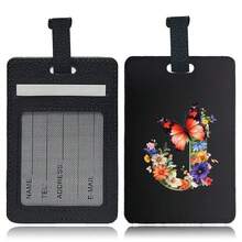 PU Leather Suitcase Tag With Hidden Card Slot Detachable Quick Release Strap Anti Scratch Wearproof Portable For Business Travel Overseas Trip Student Bag And All Luggage Sizes Initial Name Butterfly Letter 26 Letters Pattern - Black 1pc - View 29