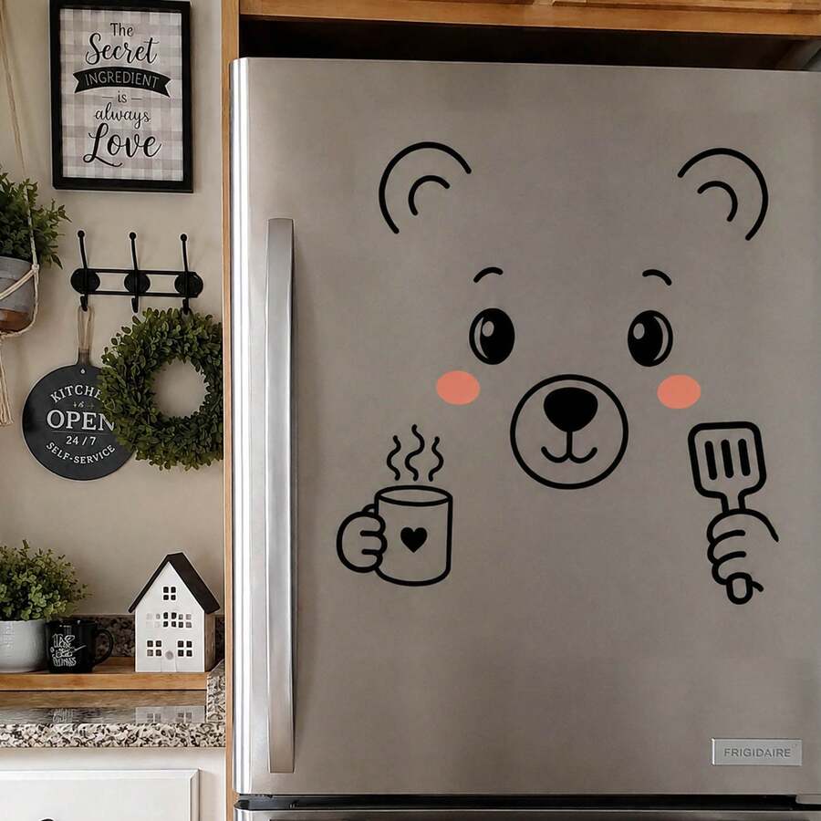 Cute Black Cartoon Refrigerator Sticker,Self-Adhesive Fridge Decal, Kitchen Wall Sticker For Home Decoration, Birthday Graduation Festival Decor Gift,Removable Vinyl Cute Stickers For Home Cabinet Appliance DIY Decoration - Smile Line - View 1