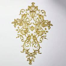 1pc White & Gold Water-Soluble Flower Embroidery Bridal Lace Applique Patch - Gold - View 3