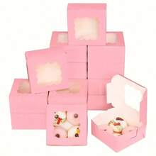 10pcs 4*4*2.5in Birthday Wedding Home Party Festival Heart-Shaped Wavy Transparent Window Dessert Table Gift Baking Pastry Packaging Box Thickened Cardboard Foldable Storage Gift Box Brown / White / Pink / Gold Multi-Color Optional - View 10