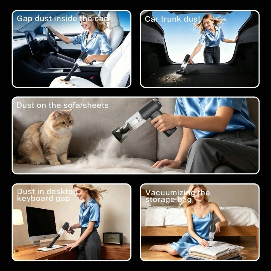 TOUCHBeauty 130,000 RPM Brushless Motor, Wireless Portable Mini Handheld Vacuum Cleaner & Blower (Dual Suction + Dual Blowing, 2 Suction Nozzles + 2 Air Nozzles), 1500*2 Battery Capacity, Screen Display For Battery Level And Gear, Suitable For Car, Home, Office And Pet Area Vacuuming, Dusting And Inflation Cleaning - Multicolor - View 1