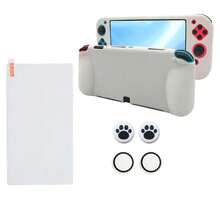 Compatible con Switch OLED, 1 pieza Funda protectora de consola + 4 piezas Tapas de joystick + 1 pieza Protector de pantalla de vidrio templado de alta definición, a prueba de polvo, resistente a arañazos, protección completa a prueba de agua - Ver 5