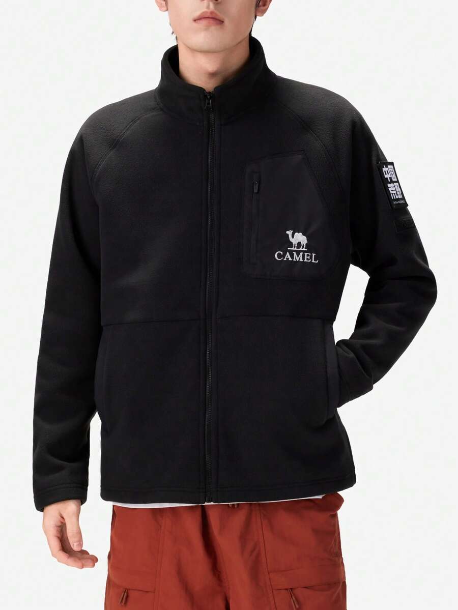 CAMEL CROWN Men's Outdoor Fleece Jacket Stand Collar Windproof Thin Fleece Keep Warm Sports Jacket Sweatshirt Lining - Phantom Black - View 1