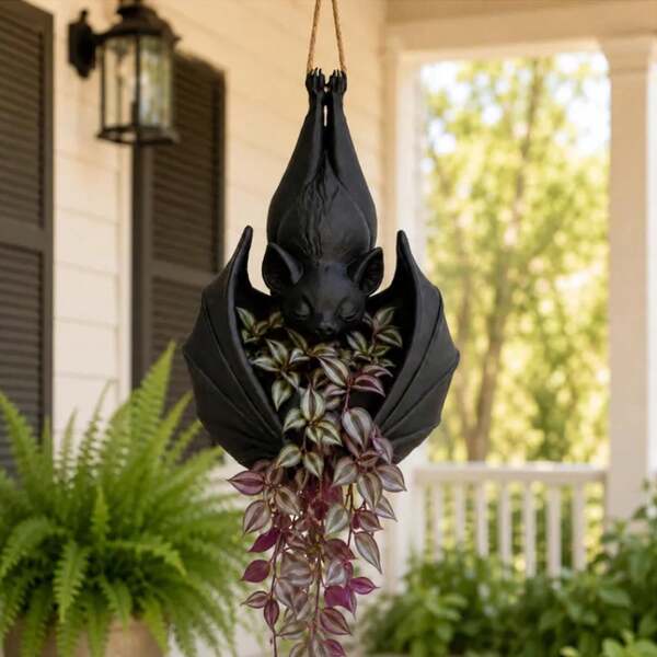 Hanging Bat Plant Pot, Bat Shaped Hanging Planter, Halloween Boho Pots, Gothic Plant Holder For Indoor Outdoor Home Garden Wall Decoration,B*1PC