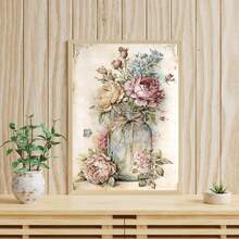 1 Pieza de Obra de Arte en Lienzo de Flores Rurales, Decoración de Pared sin Marco para "Jarrones", Obra de Arte Creativa Adecuada para Hogares, Dormitorios, Salas de Estar, Baños, Hoteles, Cafeterías, Oficinas, Regalos para Parejas, Halloween, Navidad, Pascua, Etc - A - Ver 1