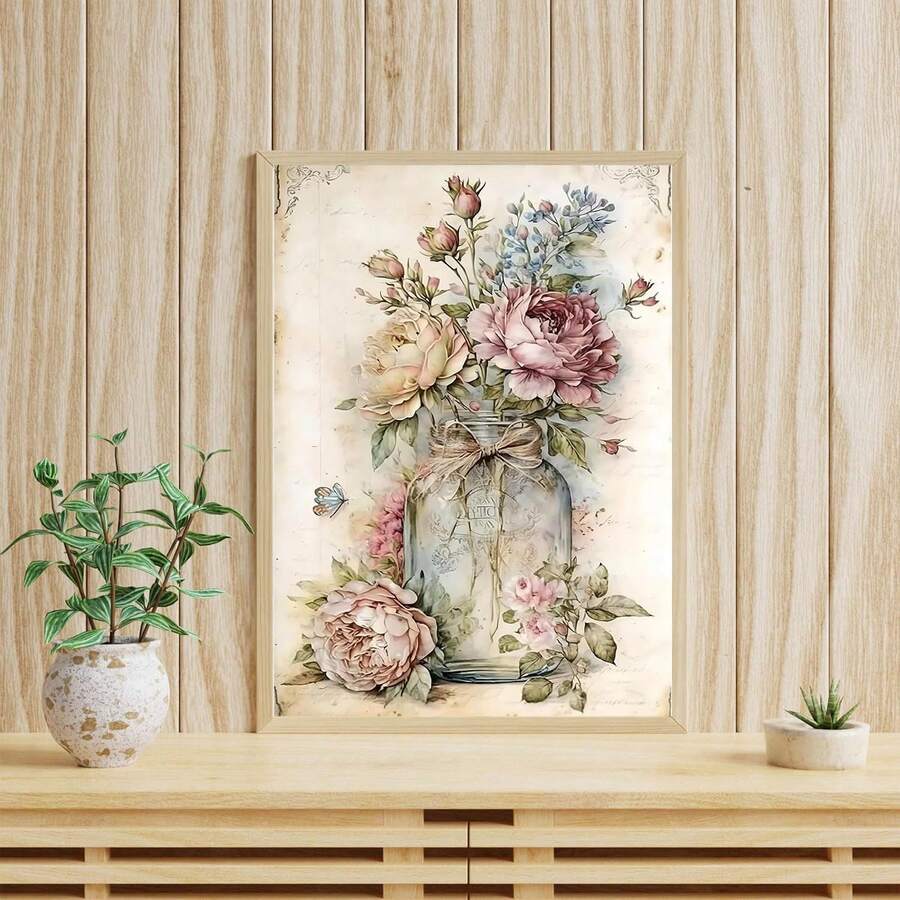 1 Pieza de Obra de Arte en Lienzo de Flores Rurales, Decoración de Pared sin Marco para "Jarrones", Obra de Arte Creativa Adecuada para Hogares, Dormitorios, Salas de Estar, Baños, Hoteles, Cafeterías, Oficinas, Regalos para Parejas, Halloween, Navidad, Pascua, Etc - A - Ver 1