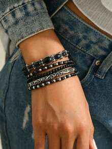 1 Set Artificial Turquoise Beaded Bohemian Bracelet Set - Style 15 - View 4