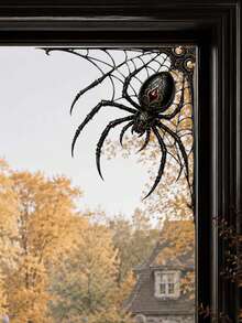 1pc Halloween Gothic Spider & Cobweb Corner Window Sticker, Self-Adhesive Peel And Stick PVC Window Decal, Waterproof Removable Spooky Glass Door Decor For Haunted House & Halloween Party Home Decor - Multicolor 2 - View 11