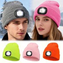 Unisex Knitted Hat With 4 LED Lights A Hands-Free Headlamp Suitable For Nighttime Walking Camping And Hunting - Multicolor - View 1