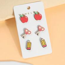 1 Set Fashionable Apple Pencil & Book Shaped Earrings, Back To School ...