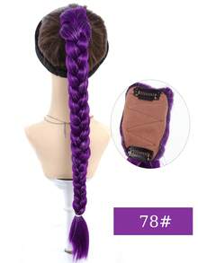 26 Inch Purple Braided Clip-On Ponytail Hair Extension, Long Pre-Stretched Ponytail Wig, Synthetic Hair, Cosplay Braid Ponytail Hairpiece, Halloween - Multicolor - View 15