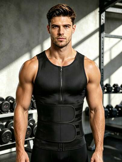 ARUNOW Men's Sauna Compression Waist Belt Training Shirt, Sweat-Enhancing Fitness Vest Sports Top, Suitable For Gym Training