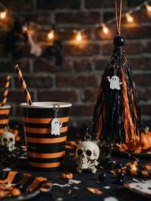 10pcs/Set Halloween Ghost Pocket Hug Keychain, Black Ghost Key Ring With Card, Halloween Boo Little Ghost Pendant, Friendship Encouragement Gift, Spooky Gothic Style Bag Charm - Multicolor - View 6