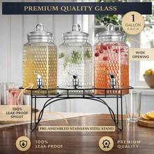 Drink Dispenser Set Of 3 - Beverage Dispenser With Stand - Glass Drink Dispensers For Lemonade, Juice, Water, Iced Tea, Punch - 1-Gallon Countertop Party Drink Dispensers - View 3