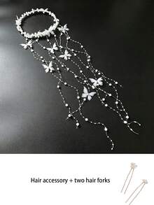 1pc Exquisite Faux Pearl Beaded Tassel Hair Chain Headpiece, Handmade, Suitable For Bride Wedding Party Festival Spring Photography - Multicolor - View 12