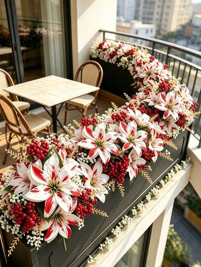 7/1pc Christmas Red & White Poinsettia Artificial Flower Bouquet With Baby's Breath, Holiday Floral Arrangement Set! Suitable For Fireplace, Stair Railing, Dining Table, Bedroom Vase, Balcony Planter And Stage Backdrop, Halloween Decoration