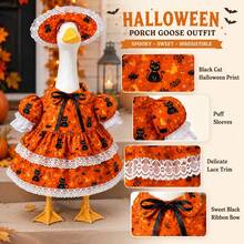 Halloween Black Cat Print Porch Goose Dress , Lace Dress With Sun Hat, For23''Lawn Goose Statue,Holiday Outdoor Yard Porch Decor(Sculpture Excluded) - Multicolor - View 4