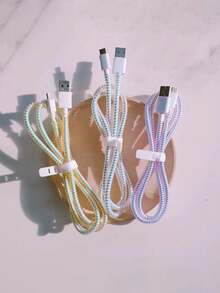 1 Set Laser Colorful Spiral Cable Protector, Laser Phone Charging Cable Protector TPU Soft Data Cable Storage Ring, Dust-Proof Anti-Tangle Cable Cord - Multicolor - View 3