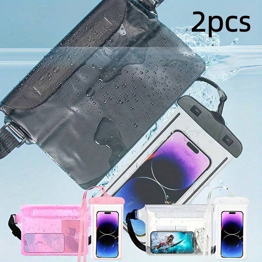 2pcs Waterproof Touchscreen Phone Waist Bag, Floating Dry Storage Phone Pouch With Adjustable Shoulder Strap, Suitable For Swimming, Diving, Beach, Surfing, Outdoor Activities Waterproof Phone Case